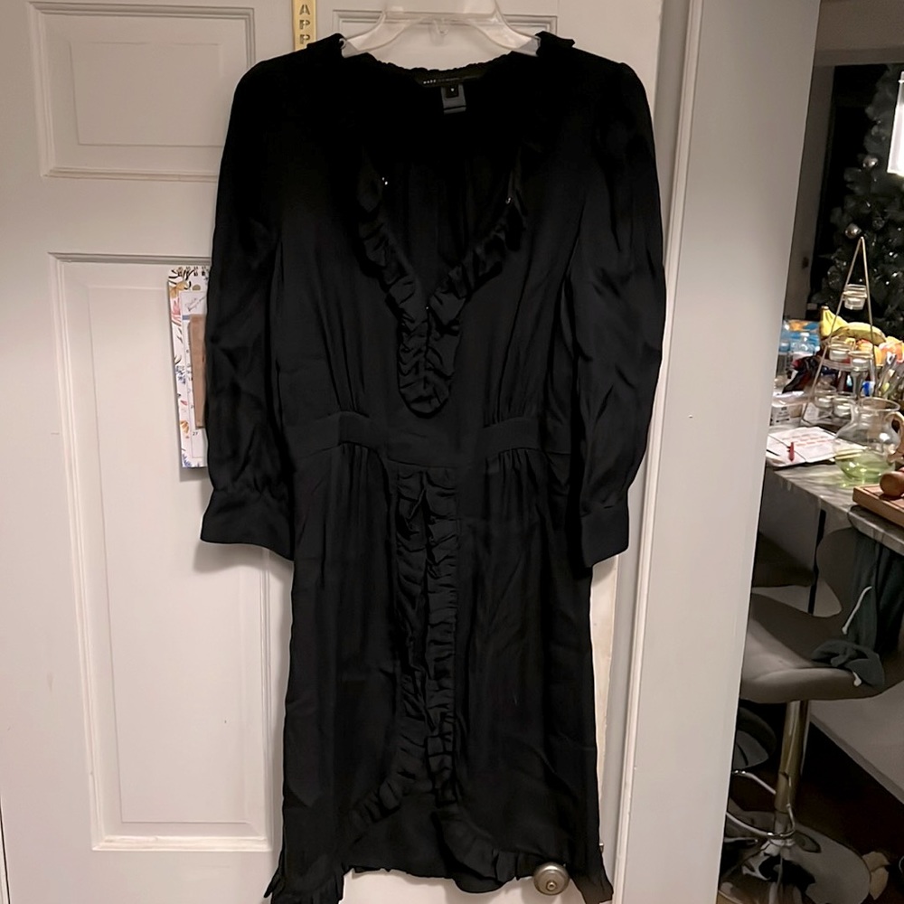 Marc by Marc Jacobs Navy 100% Silk with ruffle trim dress 3/4 Size 8